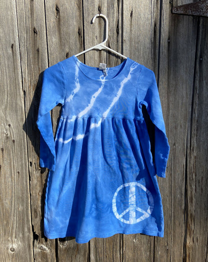 Girls Peace Sign and Tie Dye Dress, Long Sleeves