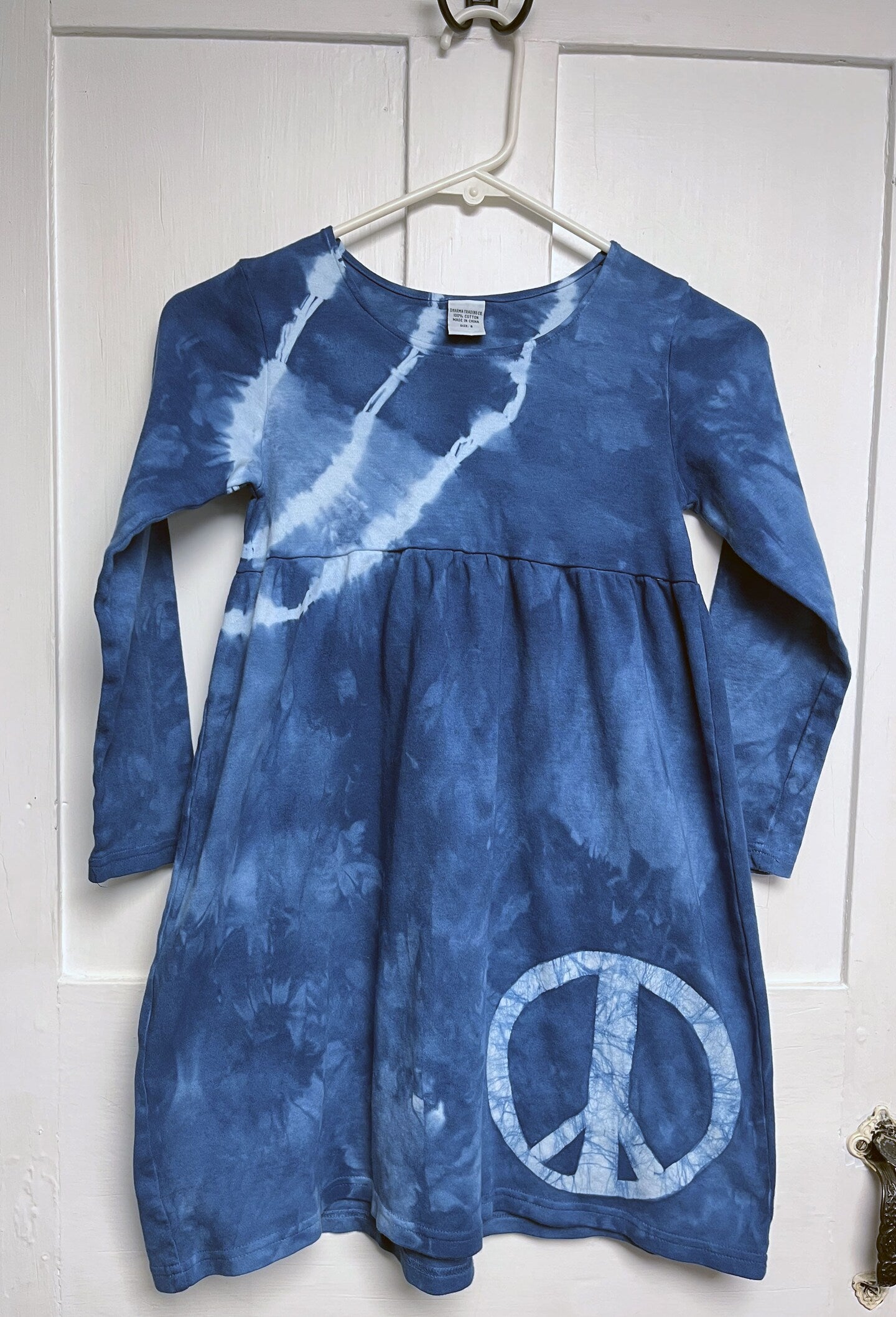 Girls Peace Sign and Tie Dye Dress, Long Sleeves
