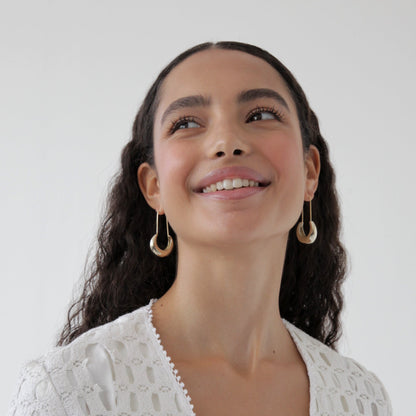 Lua brass hoop earrings seen in Vogue, ethical and sustainable gift at Petite Protea. Jewelry worn by Michelle Obama.