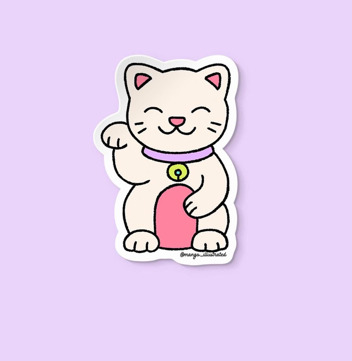 Lucky cat sticker — cute hand drawn lucky cat doodle illustration, by MangoIllustrated