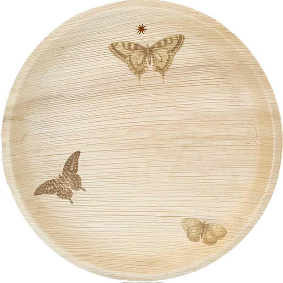 maaterra compostable palm leaf plate with Butterfly Wreath design