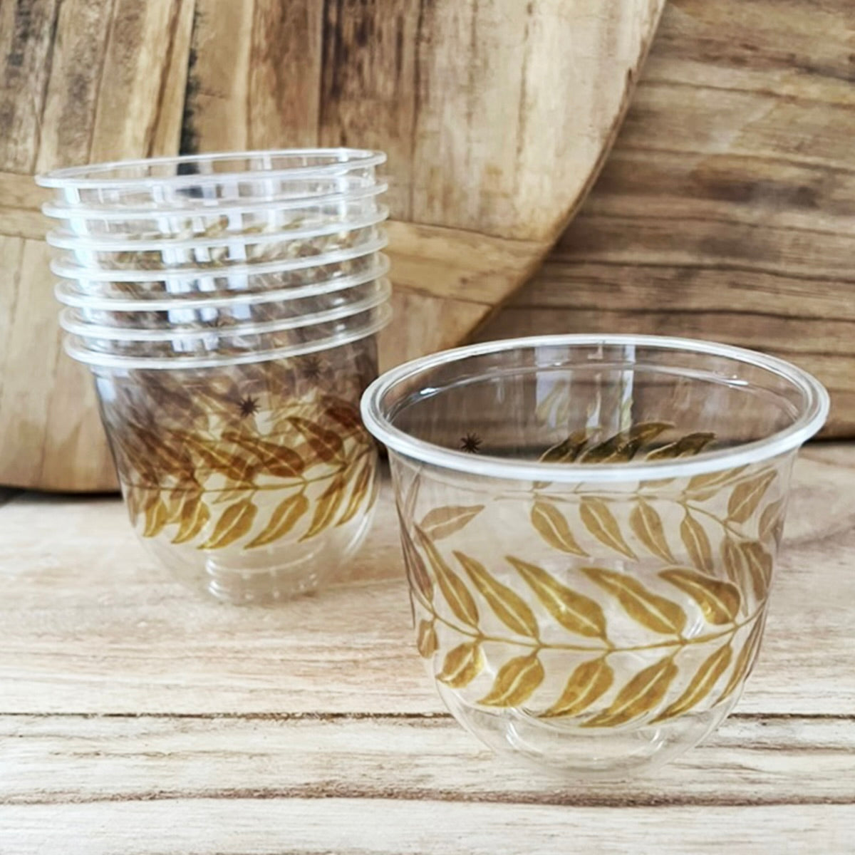 maaterra compostable cold beverage cup with honey leaves design