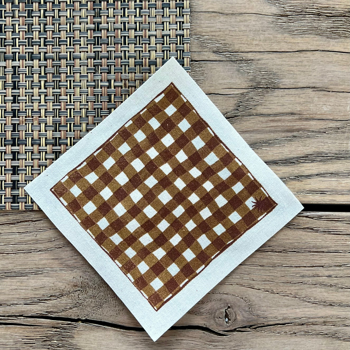maaterra compostable cotton cocktail napkin with Gingham design