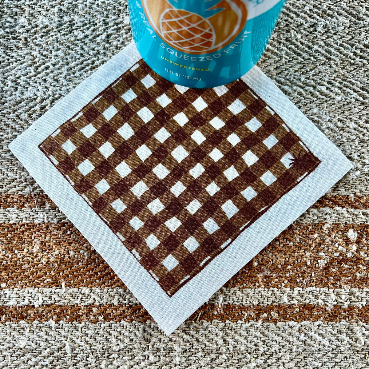 maaterra compostable cotton cocktail napkin with Gingham design