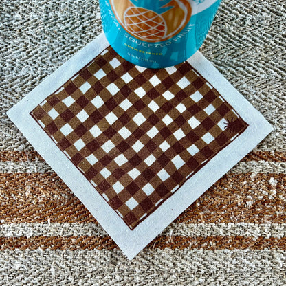 maaterra compostable cotton cocktail napkin with Gingham design