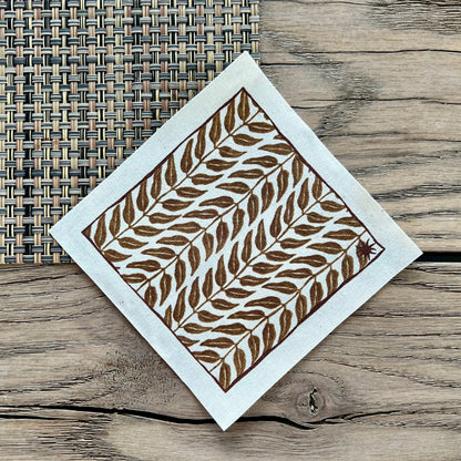 maaterra compostable cotton cocktail napkin with Honey Leaves design
