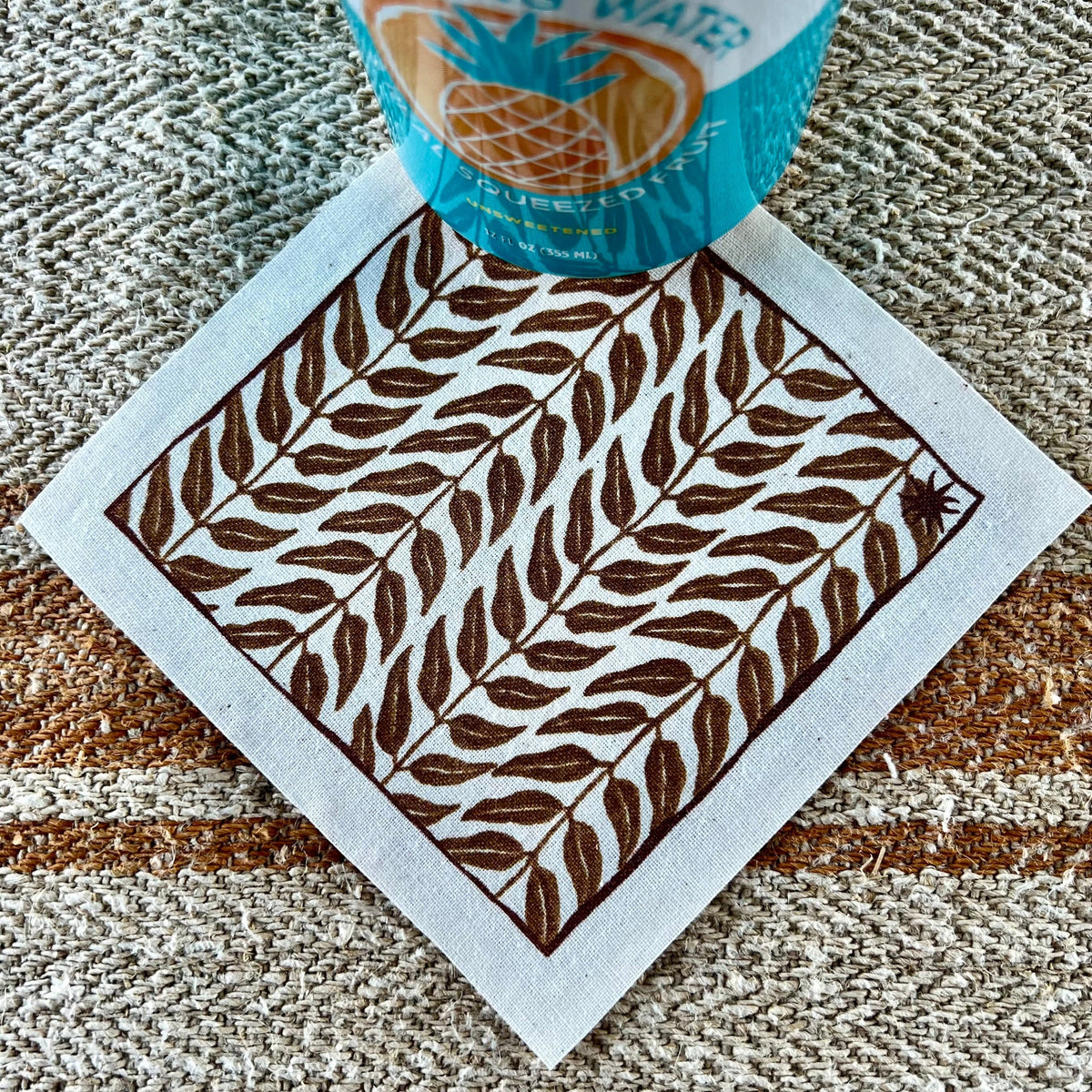 maaterra compostable cotton cocktail napkin with Honey Leaves design