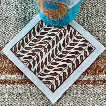 maaterra compostable cotton cocktail napkin with Honey Leaves design