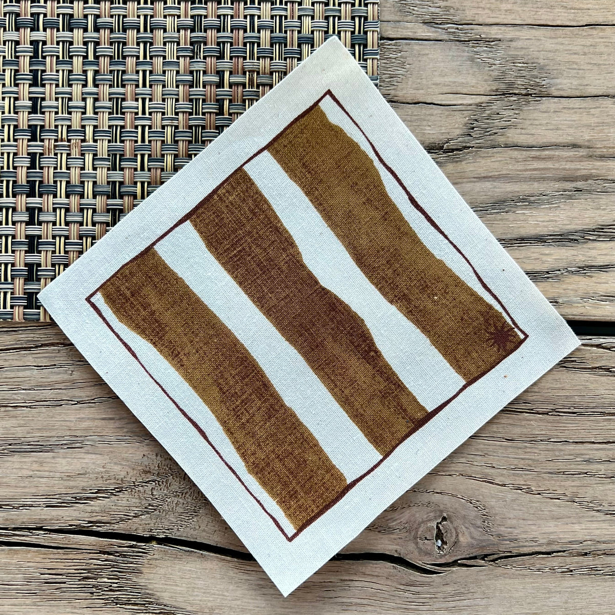 maaterra compostable cotton cocktail napkin with Wide Stripe design