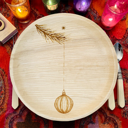 maaterra compostable palm leaf plate with ornament design
