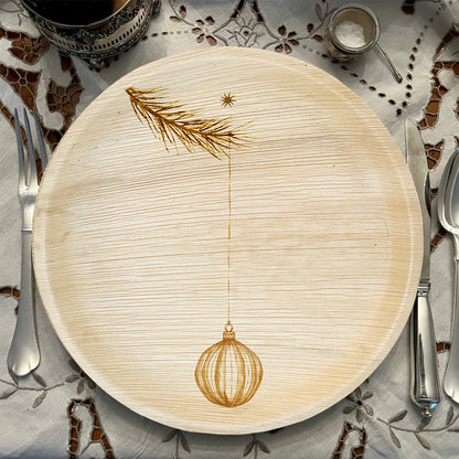 maaterra compostable palm leaf plate with ornament design