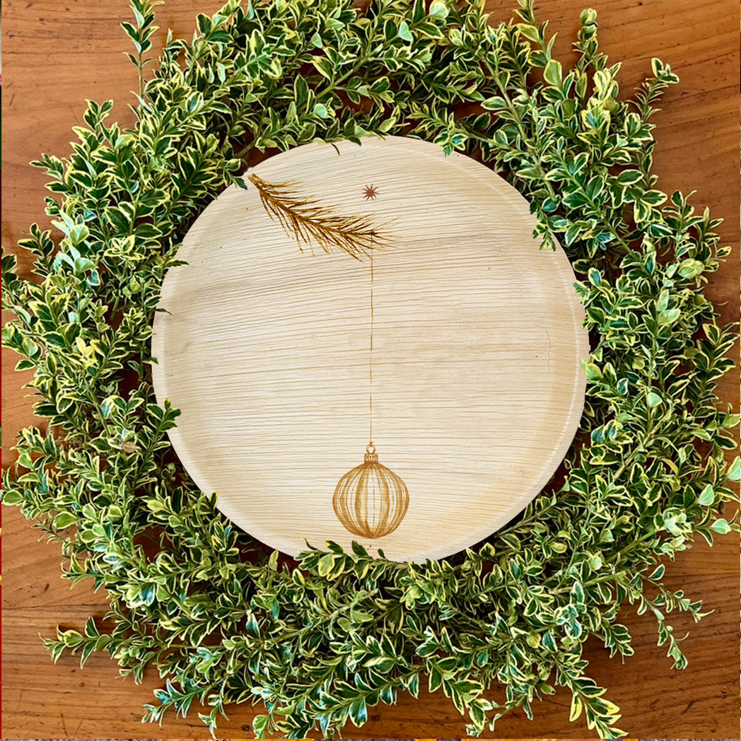 maaterra compostable palm leaf plate with ornament design