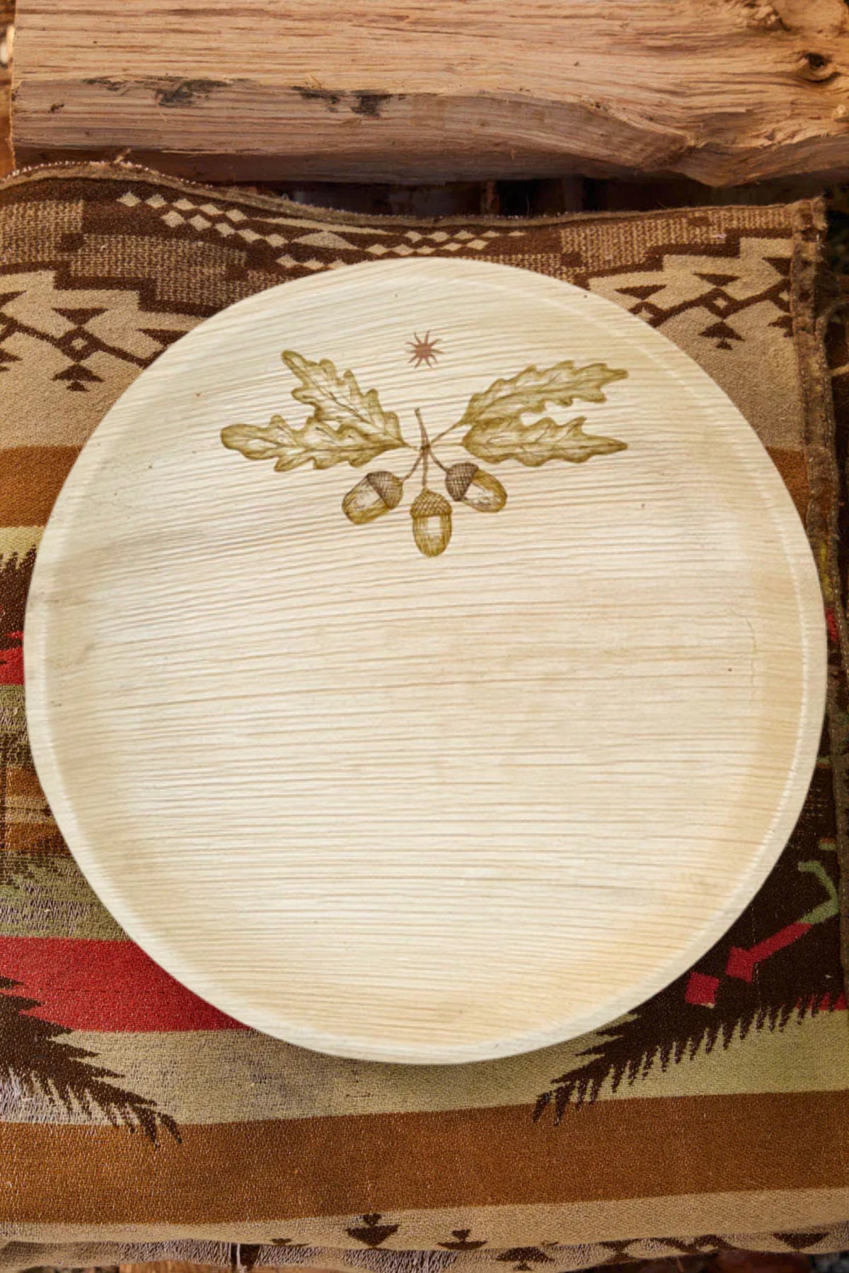 maaterra compostable plate with acorn design. 