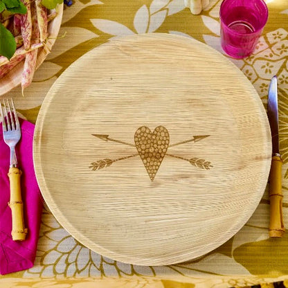 maaterra compostable palm leaf plate with Stone Heart design
