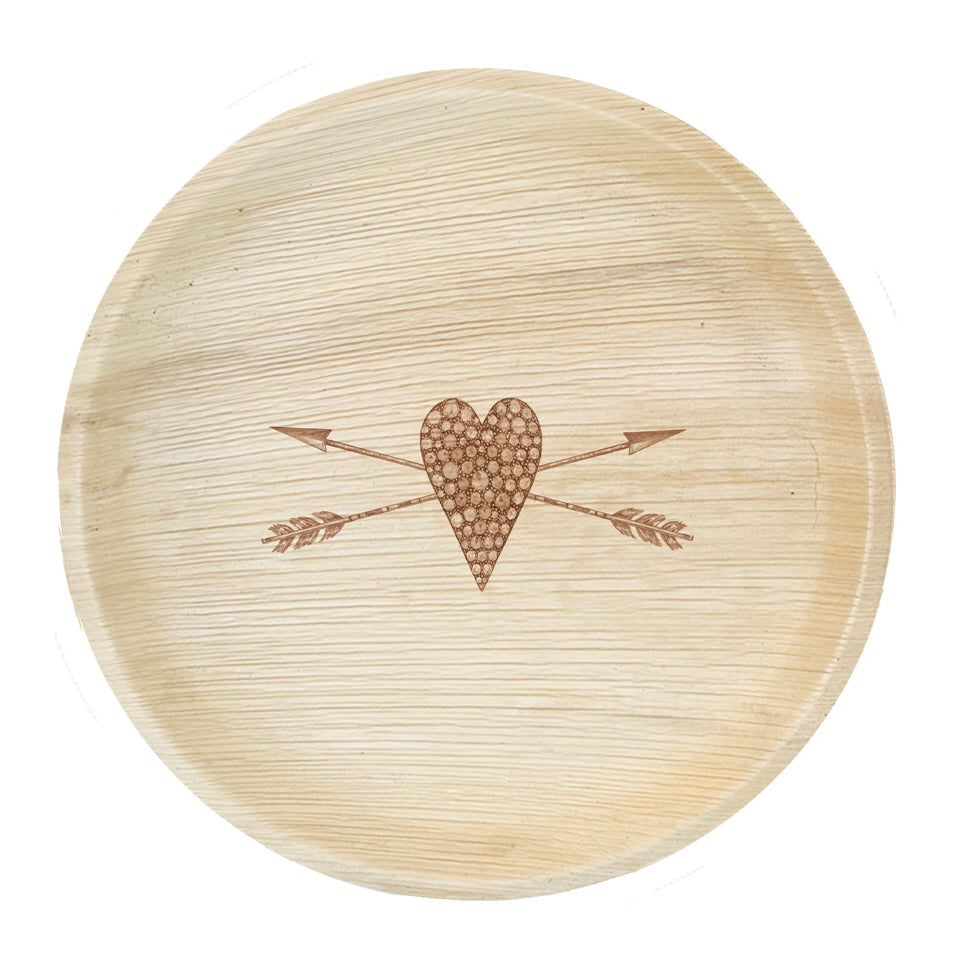 maaterra compostable palm leaf plate with Stone Heart design