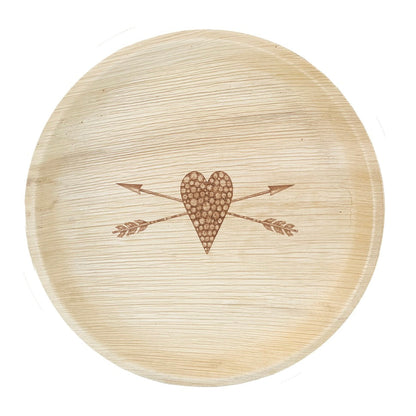 maaterra compostable palm leaf plate with Stone Heart design
