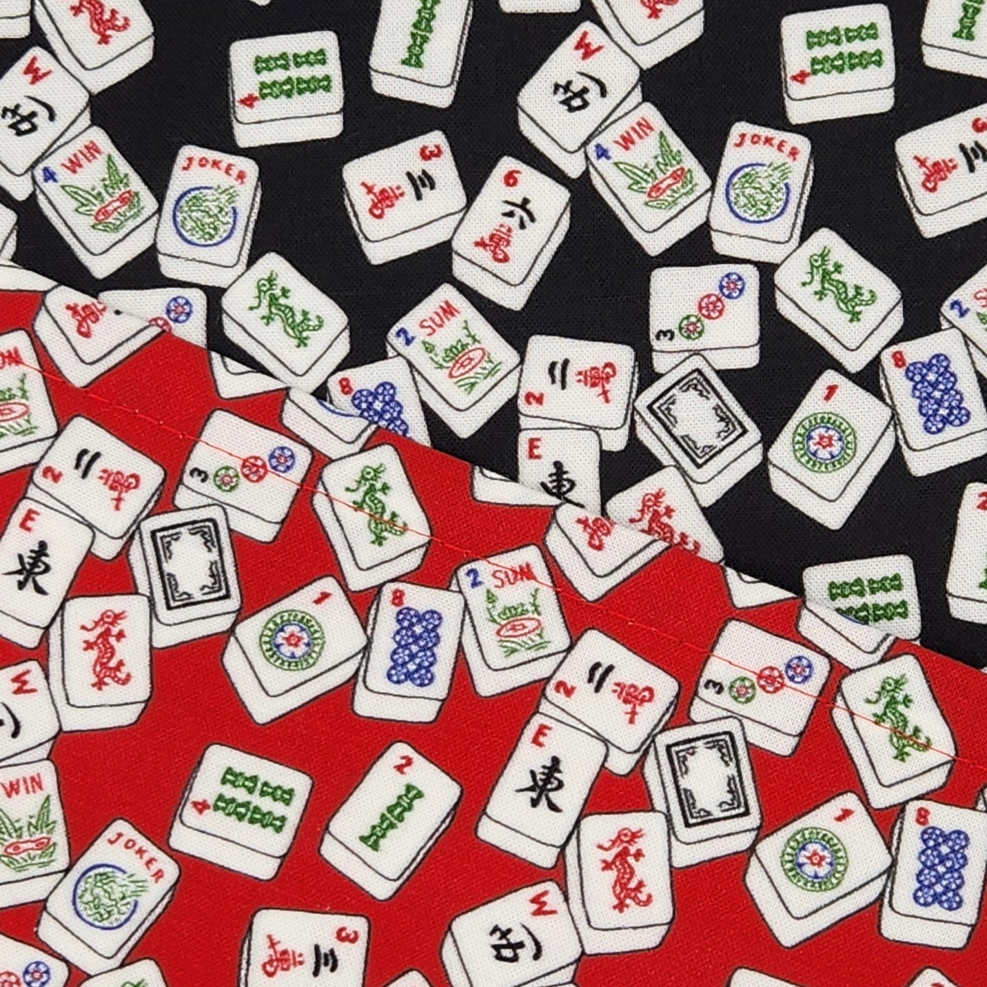 Cocktail Napkins - 100% Cotton - Set of 6 - Black &amp; Red Mahjong