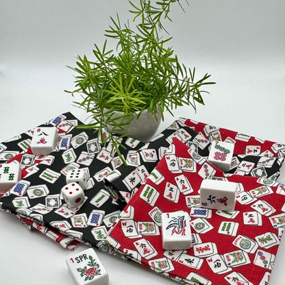 Cocktail Napkins - 100% Cotton - Set of 6 - Black &amp; Red Mahjong