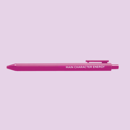 Main Character Energy pen detail — pink barrel book lover pen by MangoIllustrated