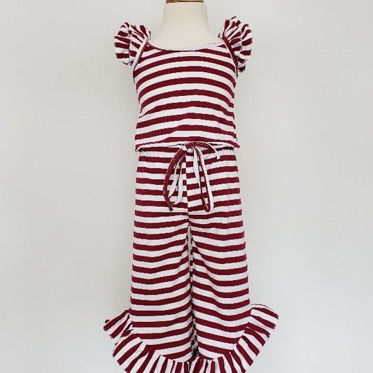 Maroon Striped Girls Romper