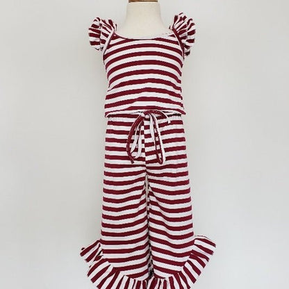 Maroon Striped Girls Romper