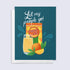 Card with a humorous design of matza lax and orange juice, featuring the text &