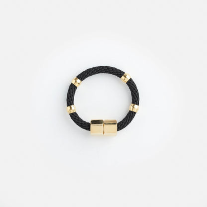 black repurposed bracelet of rope and brass, ethically handmade chicago jewelry at Petite Protea