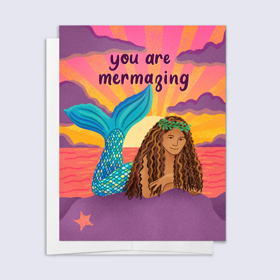 Card with a mermaid illustration and &