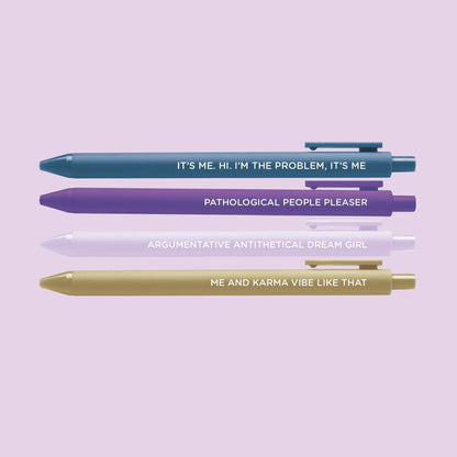 Midnight Musings Pen Set close-up — 0.5mm fine point gel pen set for the desk by indie artist MangoIllustrated