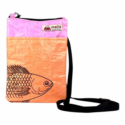 recycled mini phone crossbody - orange