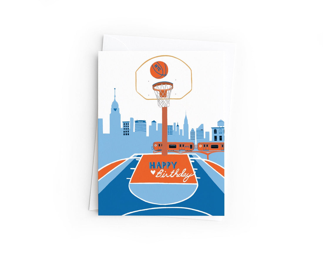 New York Birthday Card | NYC Basketball | Hand-Drawn Skyline Subway Greeting