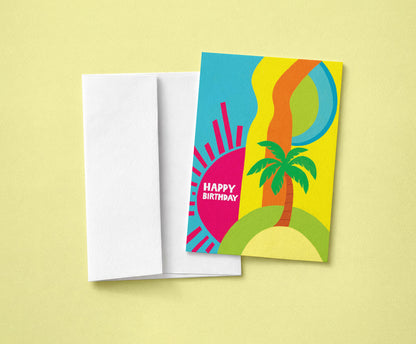 Hand-Drawn Tropical Birthday Card | Colorful Summer Sunshine Greeting