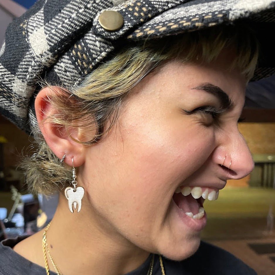 Molar Teeth Dangle Wooden Earrings - - Cate&