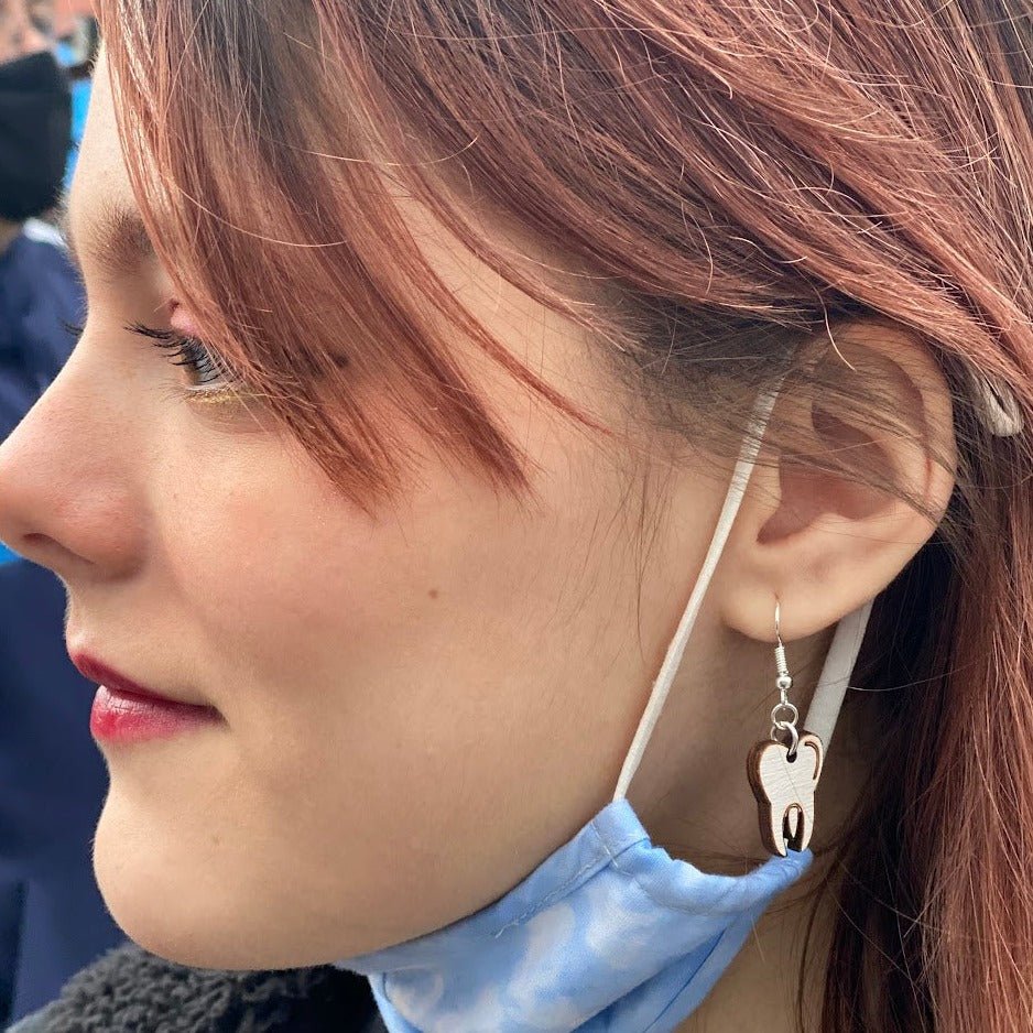 Molar Teeth Dangle Wooden Earrings - - Cate&
