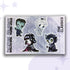 Monster sticker sheet with four chibi classic monsters, Frankenstein, mummy, vampire, and werewolf, on a lavender star background
