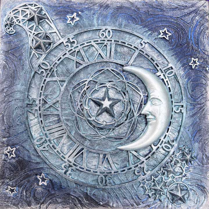 Moon and Stars Mixed Media Art Canvas