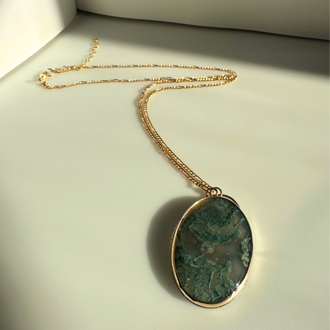 Gold Filled &amp; Moss Agate Pendant