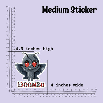 Medium Mothman sticker measured at 4.5 inches high and 4 inches wide