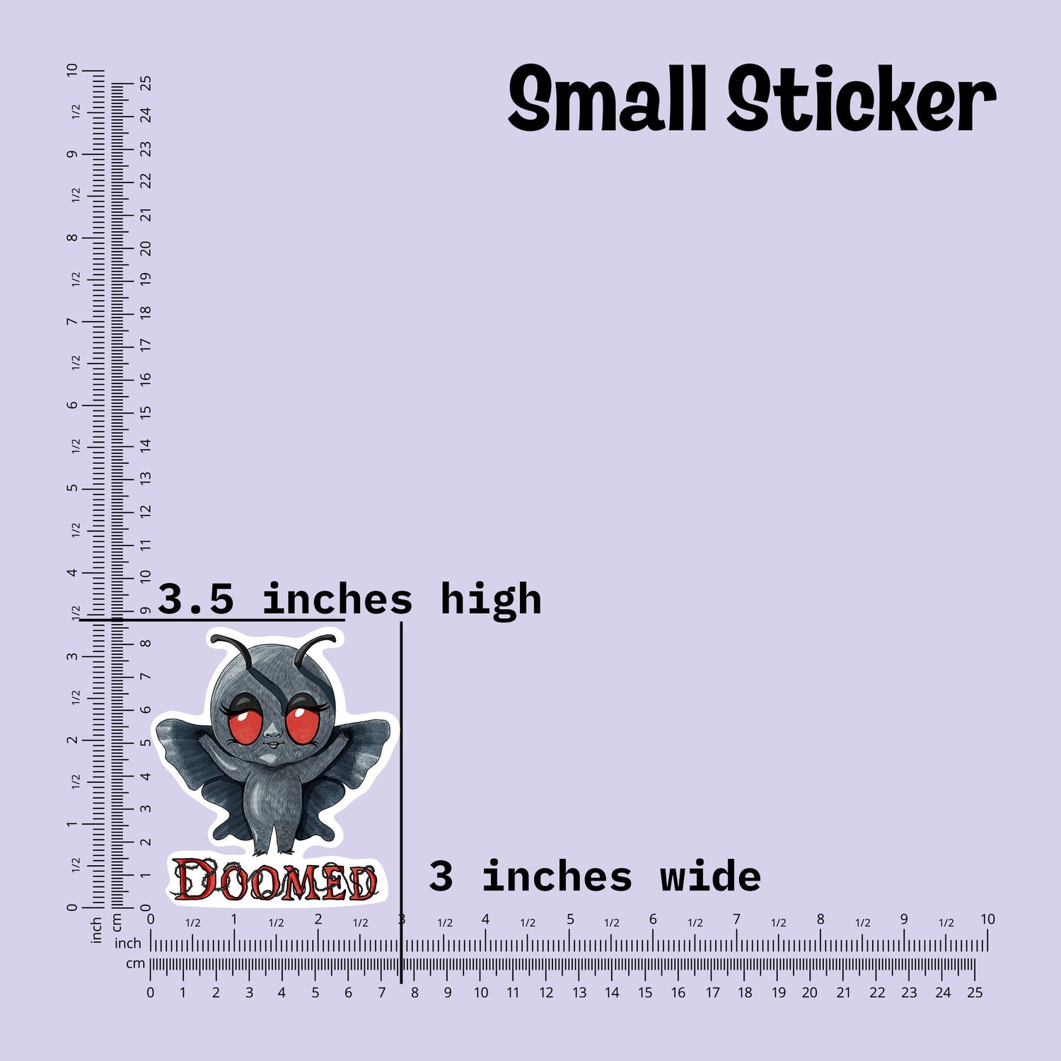 Small Mothman sticker measured at 3.5 inches high and 3 inches wide