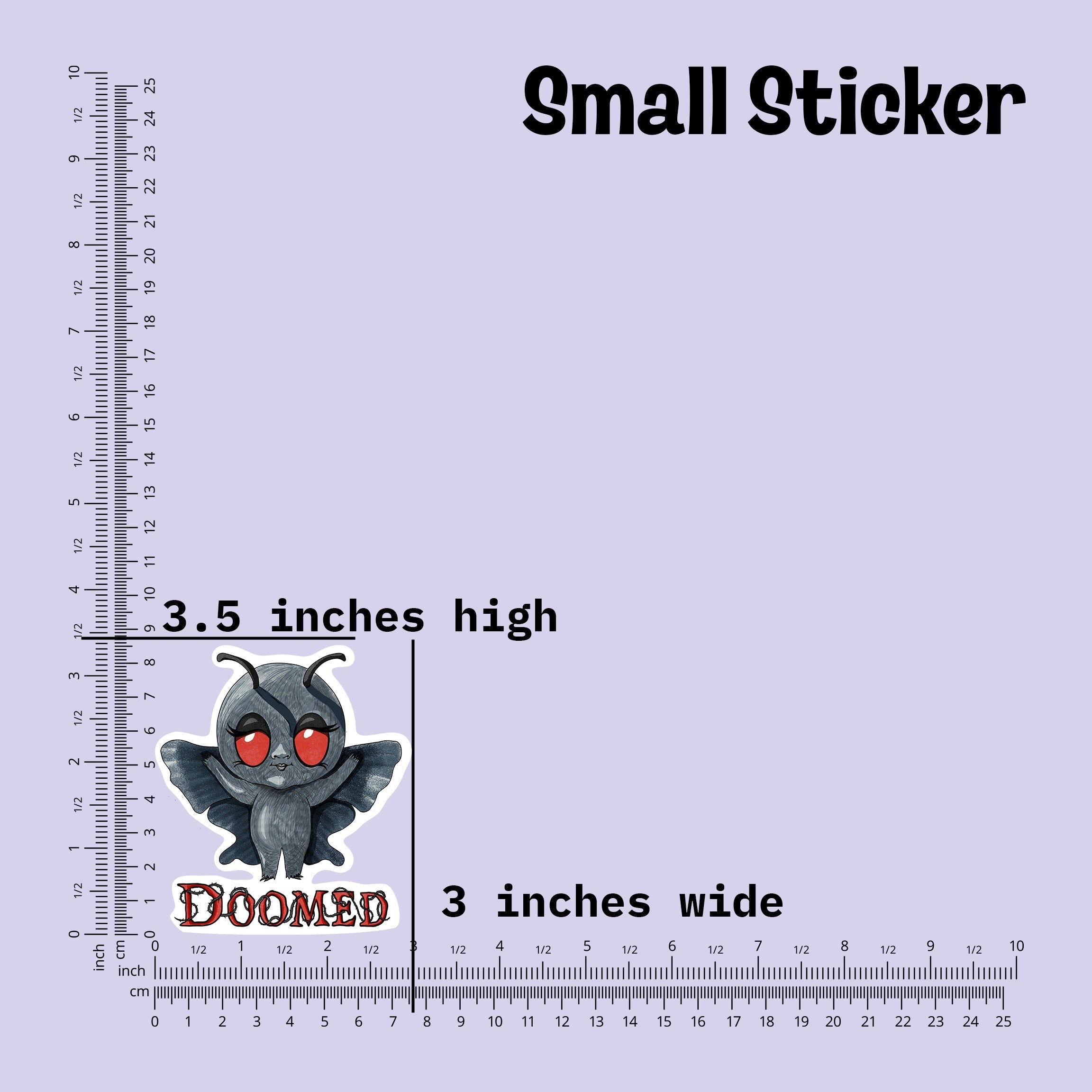 Small Mothman sticker measured at 3.5 inches high and 3 inches wide