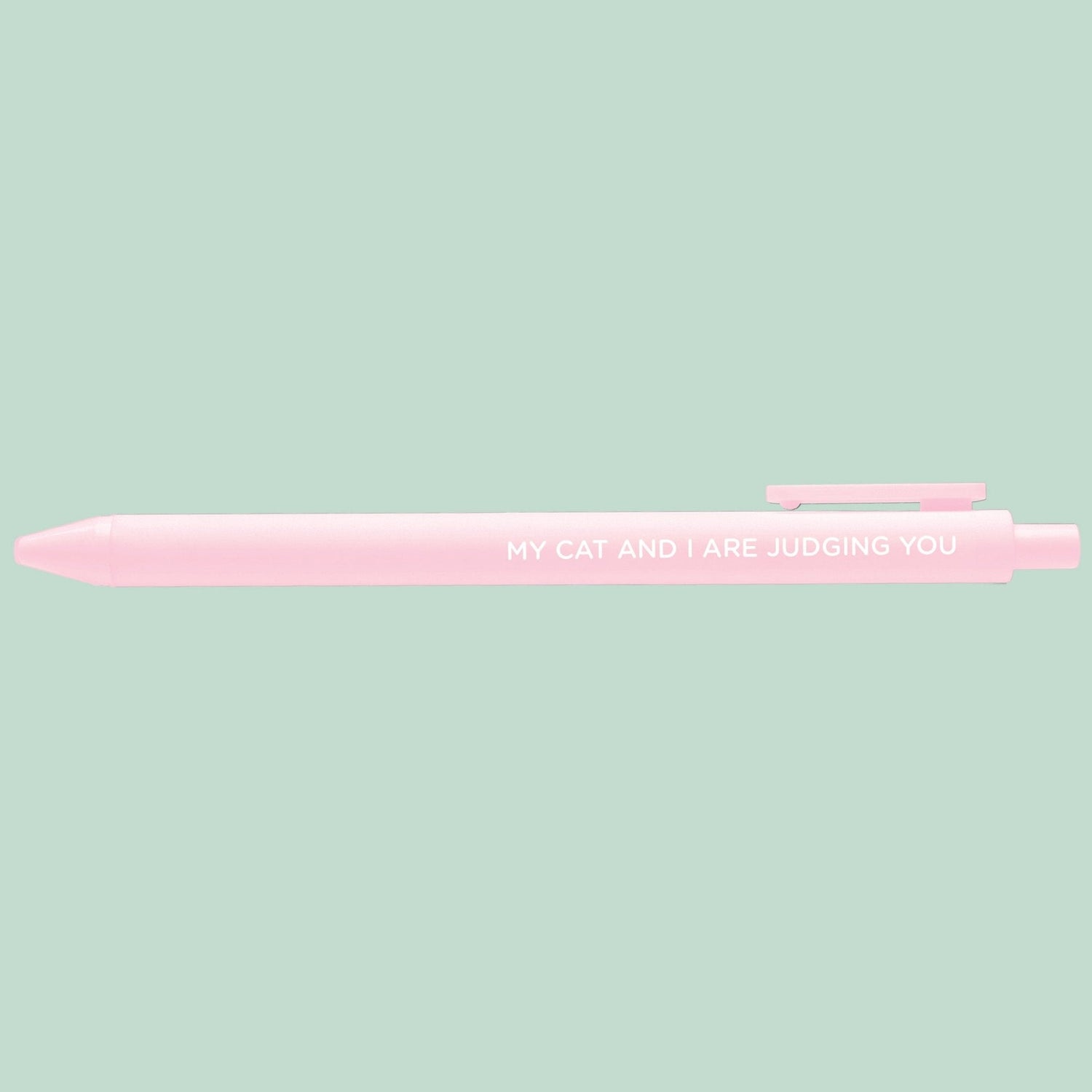 My Cat and I Are Judging You pen close-up — funny cat pen by indie artist MangoIllustrated