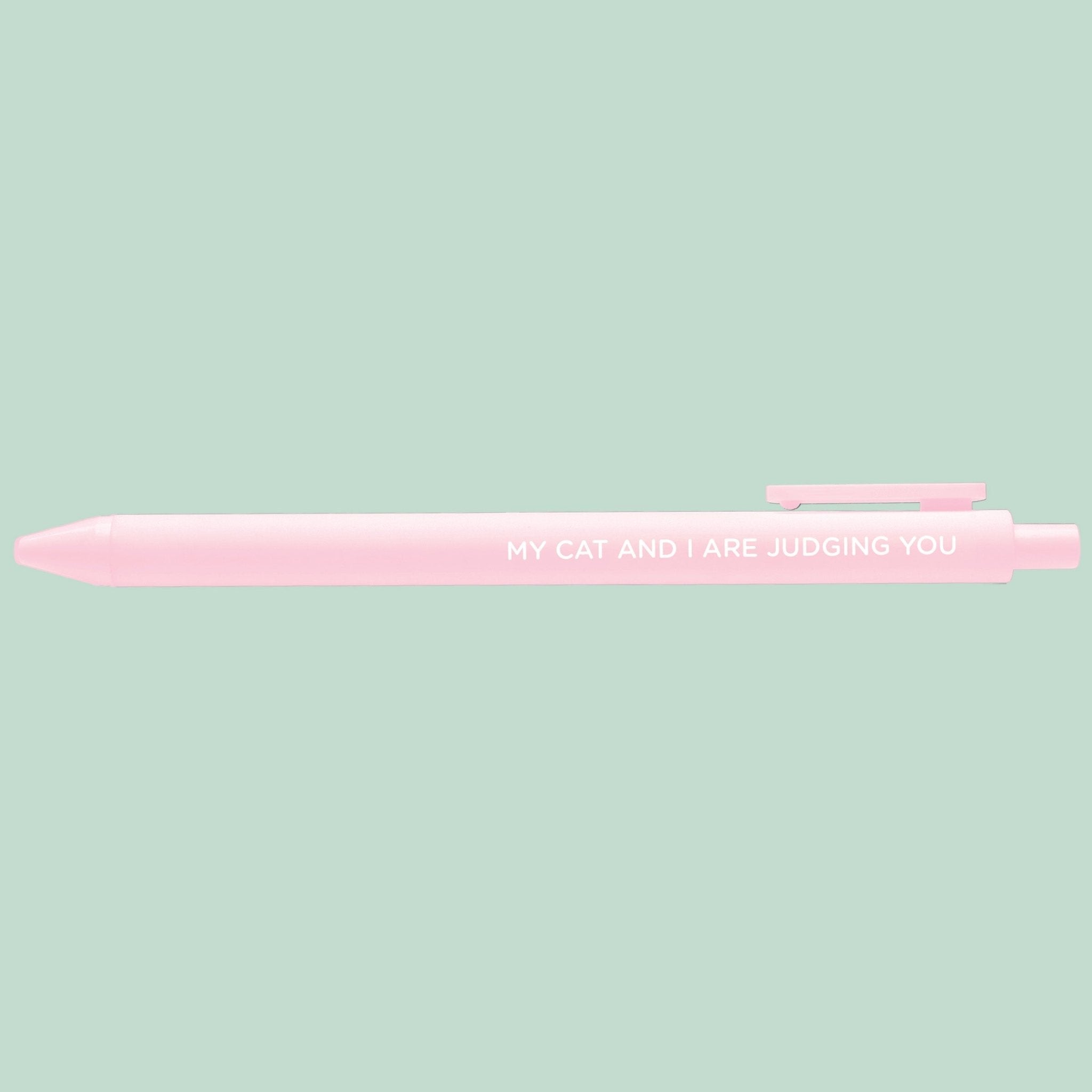 My Cat and I Are Judging You pen close-up — funny cat pen by indie artist MangoIllustrated