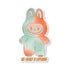 Cartoon character in a green and orange outfit with &