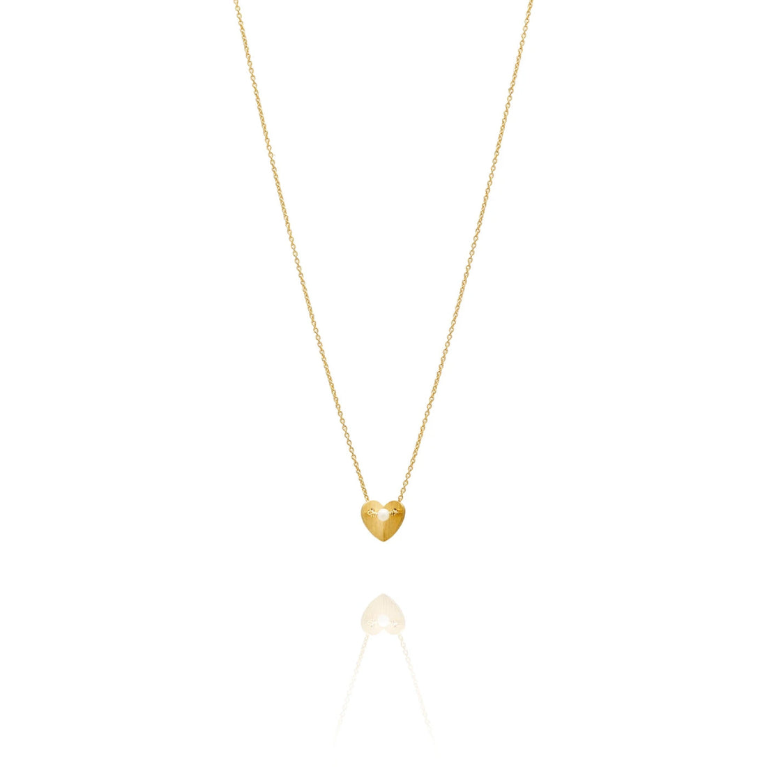 ethically handmade gold textured folded heart with pearl, luxury fair trade