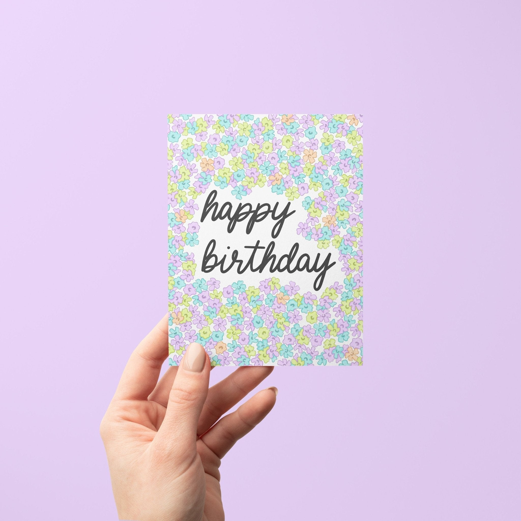 Neon Florals Birthday Card - MangoIllustrated - Greeting Cards