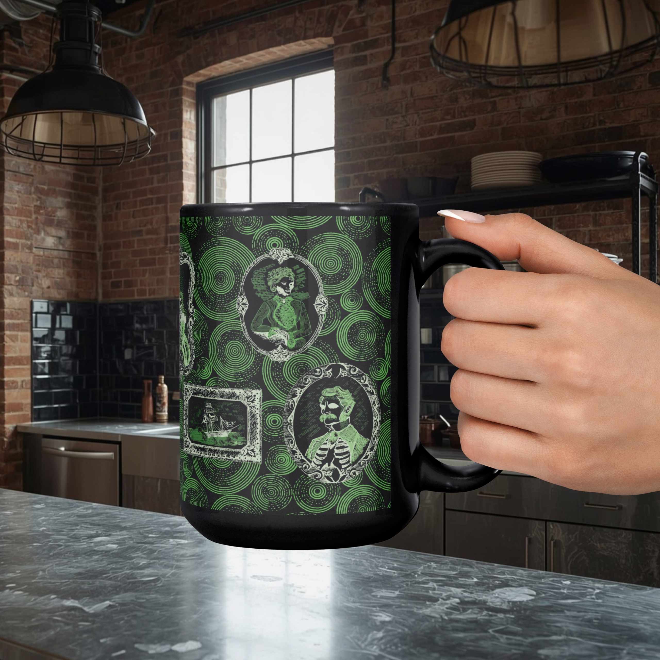 Domestic Zombie Portrait Gallery Mug, Neon Green