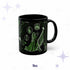 11 oz neon green toile mug with cameo portraits, a raven on the newel post, and a rib cage in the roses