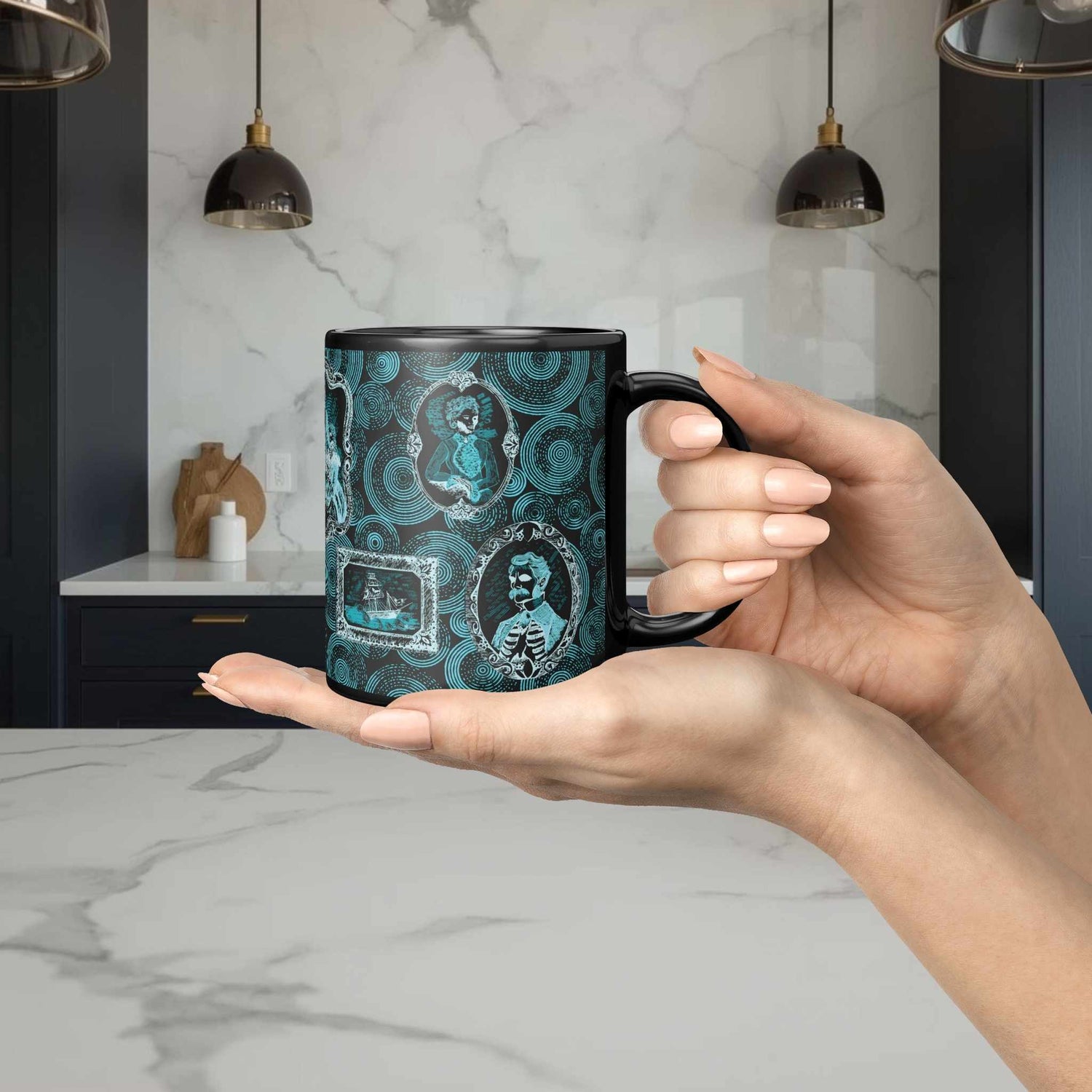 Domestic Zombie Portrait Gallery Mug, Neon Cyan