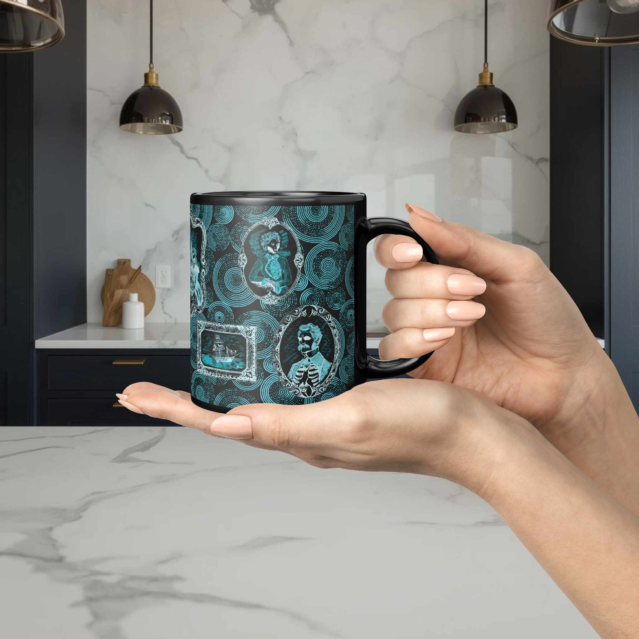 Domestic Zombie Portrait Gallery Mug, Neon Cyan