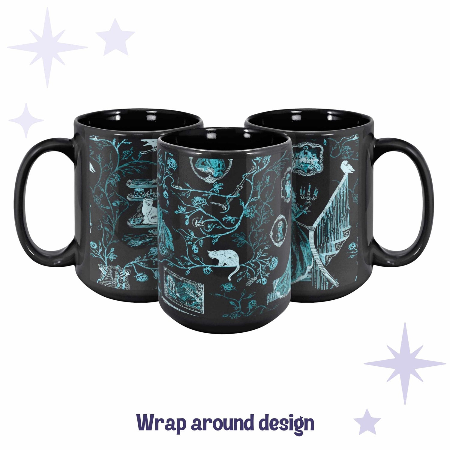 Domestic Zombie Toile Mug, Neon Cyan